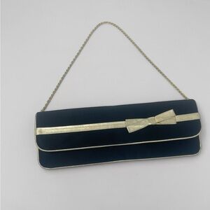 Convertible Black satin clutch shoulder bag with bow Evening bag Vintage prom